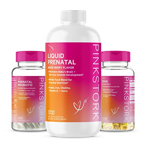 Pink Stork Liquid Prenatal Vitamin Bundle: Liquid Prenatal Vitamin With Dha And Folic Acid + Pro + Dha, Prenatal Probiotics For Women, Women-Owned #TOP19