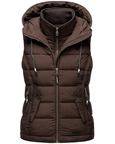 MARIKOO Damen Weste Steppweste gesteppt Frühjahr Übergangsweste B866 [B866-Tais-Dark-Choco-Gr.M] Cover