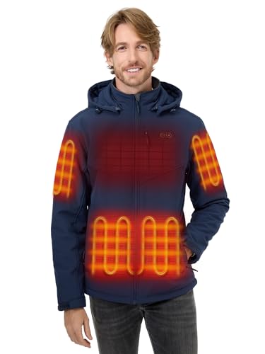 ORORO Men's Dual Control Heated Jacket with 5 Heat Zones (Pocket Heating) (Charger Not Included) (Navy Blue,L)
