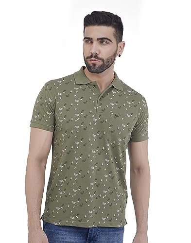 Image of PRORIDERS Half Sleeve Cotton Blend Regular Fit Men's Polo with Snap Button and Floral Print for Casual wear T-Shirt