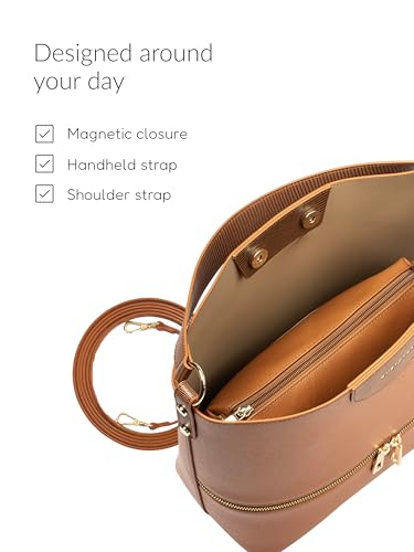 Image of Ophelia Women's Vegan Leather Tote Bag | Structured Top Handle Handbag with Magnetic Closure & Removable Pouch | Spacious Office & Everyday Carry Bag