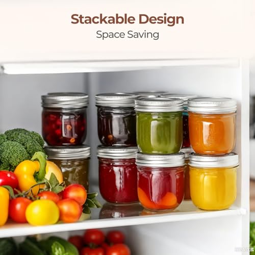 Image of ComSaf 8 oz Wide Mouth Mason Jars, 12Pcs Glass Jars for Home Cooks Making Jam and Jelly, and Crafters Creating DIY Candles and Party Favors, Canning Jar with Lids and Rings，Includes Labels & Twine