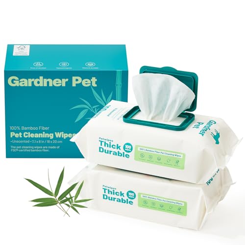 Gardner Pet Bamboo Dog Wipes for Paws and Butt, Dog Face Wipes Cleaning Deodorizing, Soothing Pets Wipes with Coconut Oil, Extra Thick Cat Wipes, Puppy Wipes, Unscented 200 Count