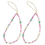 Staqlo 2Pcs Beaded Phone Lanyard Wrist Strap Handmade Girly Style Fixed Beads Pearl Bracelet Camera