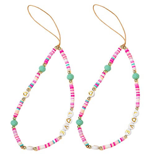 Staqlo 2Pcs Beaded Phone Lanyard Wrist Strap Handmade Girly Style Fixed Beads Pearl Bracelet Camera Car Key Mp3 Mp4 Phone Charm Decoration Anti Lost String Mobile Phone Chain For Women Girl #TOP3