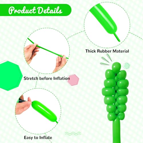 Image of 100Pcs Green 260 Balloons, Long Balloon for Tying Balloon Arch, Long Skinny Balloons for Twisting Ballons Animal balloons Birthday Party Wedding Festival Decorations