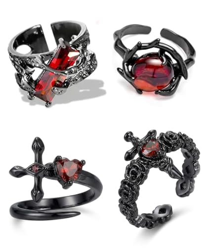 Image of figurine 3Pcs Gothic Rings, Rings for Man, Gothic Jewellery for Men and Women, Dark Aesthetic Rings for Daily Goth Fashion and Music Events