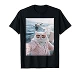 Cool Fat Cat Selfie on Yacht Boat with Shark Funny Cat Meme T-Shirt for Men Women Kids