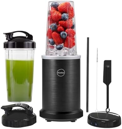 iCucina Blenders for Smoothies and Shakes, 1000W Personal Blender 32 oz * 2 To-Go Portable Cups with Lids for Frozen Fruits, Protein Drinks, Ices, 13 Pcs Blender Set for Kitchen