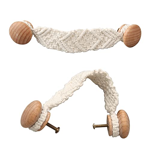 HWAQHDYL 2 Pack Bohemian Style Rope Knobs Door Handle Rope Knot Cabinet Drawer Cupboard Furniture Door Wooden Pulls Handles Drawer Pulls for Kitchen...