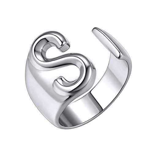 GoldChic Jewelry Letter Rings for Women Personalized Rings Bold Initial S Rings Platinum Plated Adjustable Name Rings A-Z Bridesmaid Gift