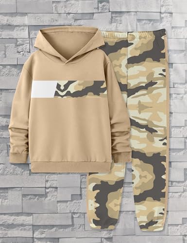 Image of Boys Clothes Boy Outfits 2-Piece Long Sleeve Hoodie and Camouflage Pants Boys Fall Winter Clothes for 6-16 Years