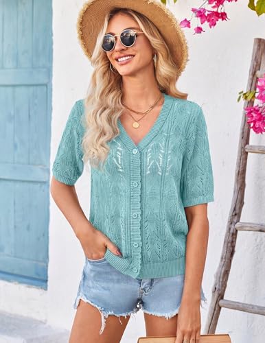Image of Yekaty Womens 2026 Short Sleeve Crochet Summer Cardigan Cropped Button Sweater Lightweight Shrug for Dress