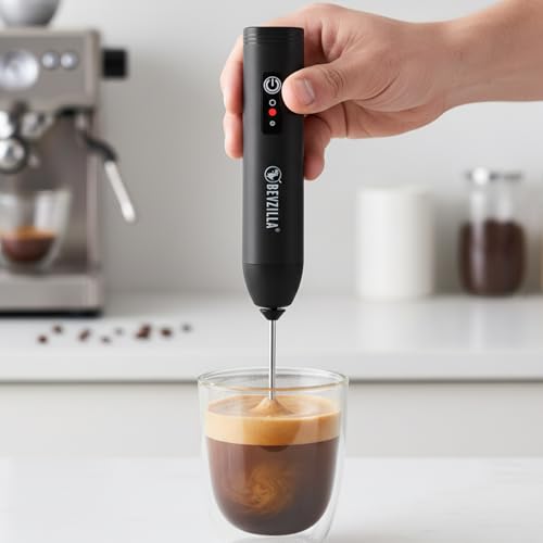 Image of Bevzilla Rechargeable Electric Frother | 3-Speed Handheld Coffee Frother with Type-C Fast Charging | Ideal for Coffee, Matcha & Milkshakes | One-Touch Operation