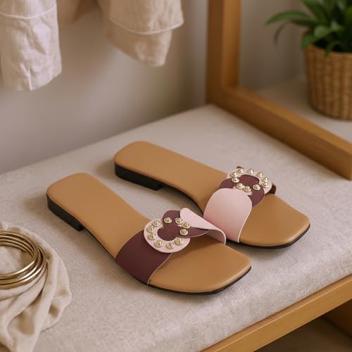 Image of Women's Slippers | Comfortable Flat Chappals for Women with Bow Detail | Stylish Casual Chappals, Trendy Summer Sandals, Comfortable Footwear for Daily Use