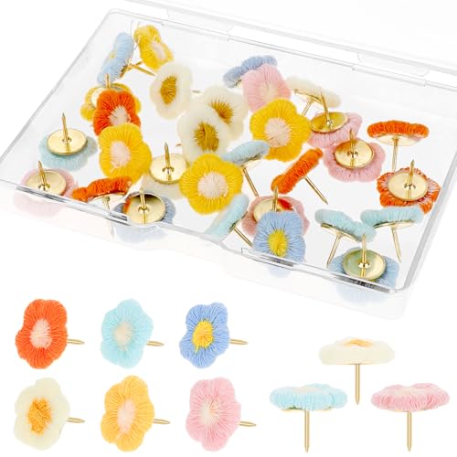 30 chinchetas decorativas de flores bonitas y tachuelas coloridas para tablón de anuncios para pared de fotos, pizarras blancas, pizarras de corcho, mapas, oficina u hogar