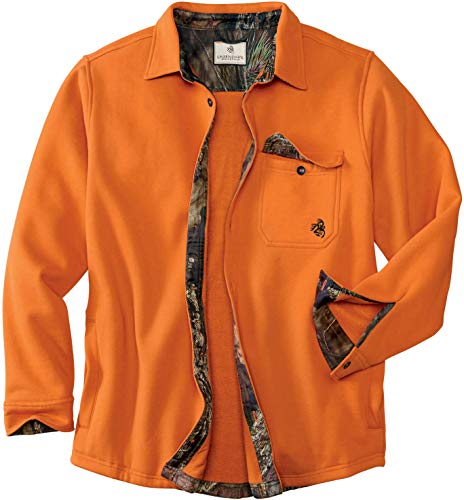 Legendary Whitetails mens Big Woods Fleece Shirt Jacket, Burnt Orange/Mossy Oak Bottomland, Large
