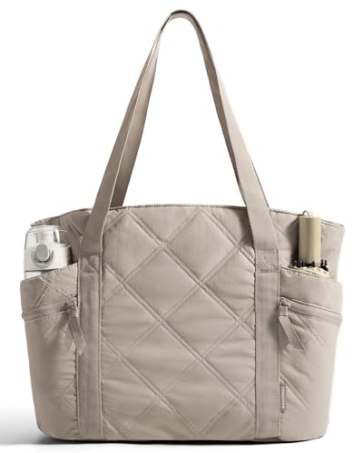 BAGSMART Crush Puffer Tote Bag for Women, 20L Camel