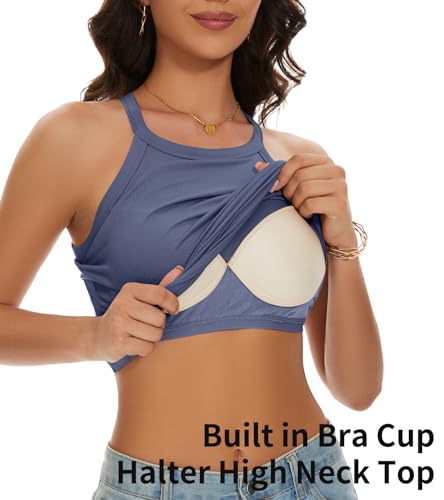 Image of Womens Racerback Ribbed Tank Top Camisole with Built in Bra Sport Yoga Top