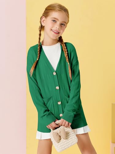 Image of Girls Cardigans Kids Fashion Open Front Long Sleeve Knit Sweaters Outerwear with Pockets 5-14 Years
