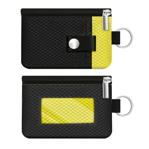 Image of Minimalist RFID Blocking Small Wallet with ID Window,WaterResistant Zip Id Case Wallet with Lanyard Keychain for Cards,Cash,Travel,Women,Men (Black /Lemon Yellow)