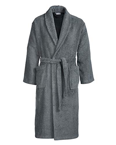 Sense of Home Frottee Bademantel - Morgen-Mantel mit oder ohne Kapuze - Saunamantel Unisex - Damenbademantel & Herrenbademantel lang Anthrazit | S Cover