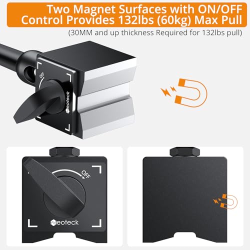 Neoteck 0-0.03"/0.0005" Dial Test Indicator with 132lbs(60kg) Max Pull Magnetic Base Stand Test Indicator Set with 3/8 inch (9.52mm) Clamping Hole for Machine Set-Up and Narrow Area Measurement-Black