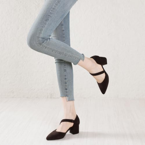 Image of RIBONGZ Kitten Heels for Women Closed Toe Comfortable Low Heels Pointed Toe Sexy Slip on Pumps Bridal Party Dressy Shoes