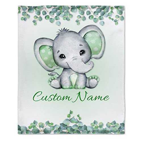 Bhaisajyaguru Personalized Floral Green Elephant Custom Blanket with Name for Girls,Custom Name Blanket for Toddlers,Personalize Gifts for Kids 40