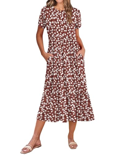 Image of Zeagoo Women Summer Midi A Line Dress Short Sleeve Casual Flowy Tiered Beach Long Sundress with Pockets 2026 Vacation Travel