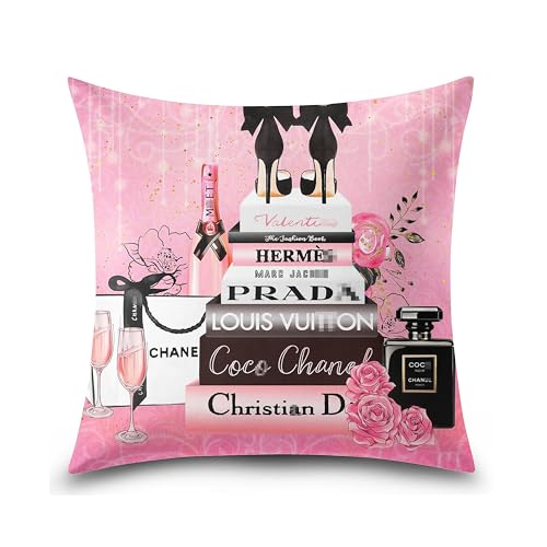 Fashion Throw Pillow Covers Pink Floral High Heels Decorative Pillow Cases for Women 18x18 Inch for Couch Bed Bedroom Decor Square Velvet Throw Pillow Cover