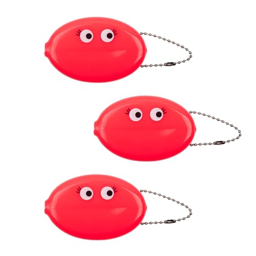Fisura – Portamonete ovale in gomma “Ojos” rosa. Portamonete retrò con catenella, portafoglio tascabile unisex, accessorio pratico e creativo. 3 pezzi.