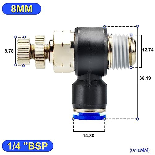 Válvula de control de flujo de aire para mangueras de 8 mm con codo neumático de 1/4 2
