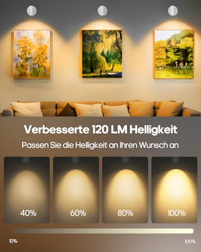 GOODEA Kabellose Spotlight Aufladbar Wandstrahler Innen mit 3000mAh Akku, 3 Farben Dimmbar Wandspot mit Timing Fernbedienung, Weiß Akku Wandleuchte für Bilderbeleuchtung Pflanzenbeleuchtung [1er Set]