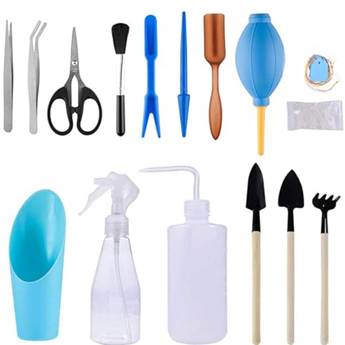 Holzsammlung Strumenti per Piantare in Vaso,16 Pezzi Mini Utensili da Giardino Kit Bonsai con Forbici, Trapiantare Tool Annaffiatoio etc, per la Cura di Piante in Miniatura in Interni
