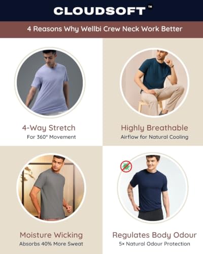 Image of Wellbi Bamboo Men's Tshirt - Ultra-Soft, Breathable & Sustainable | Premium Cotton Blend for Supreme Comfort | Stylish & Eco-Friendly T-Shirt for Men | Tshirt Men Cotton
