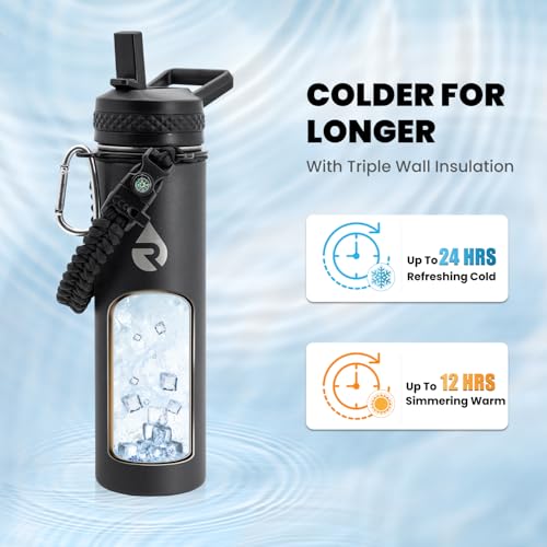 Image of RAYMYLO Insulated Water Bottle 20 oz, Triple Wall Vacuum Stainless Steel (Cold for 24Hrs, Hot for 12Hrs), Leak Proof & Non-BPA, Modern Water Bottle Jug for School with Straw Spout Lids