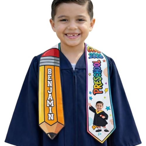 Chillever Personalized Photo Preschool Kindergarten Personalized Graduation Stole, Custom Pre-K Grad Gift, Class of 2026 Kid Sash, Little Graduate Daughter Son Gifts DS6