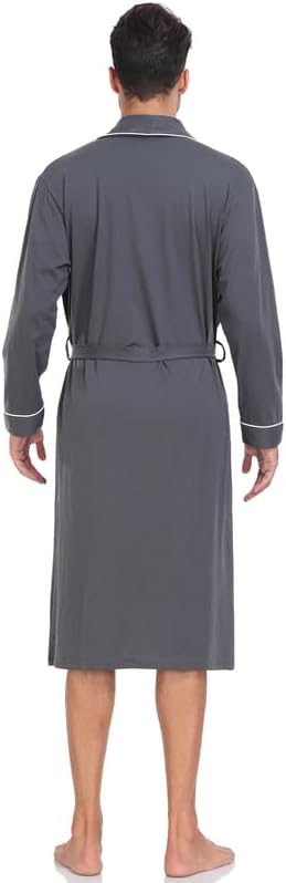 CF Men's 100% Cotton Robe Lightweight Bathrobe Long Sleeve Knit Kimono Sleepwear Soft Knee Length Shower Robe with Pockets - Image 2