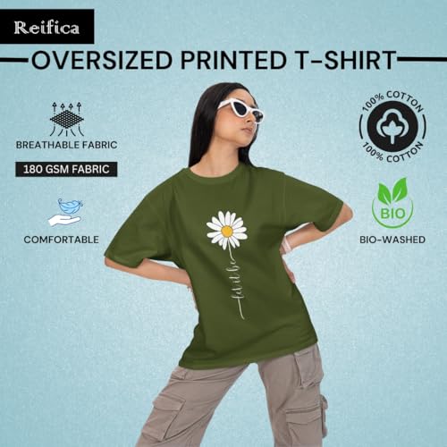 Image of Reifica Women 100% Pure Cotton Drop Shoulder Loose Fit Oversized T Shirts (Combo Pack of 2)