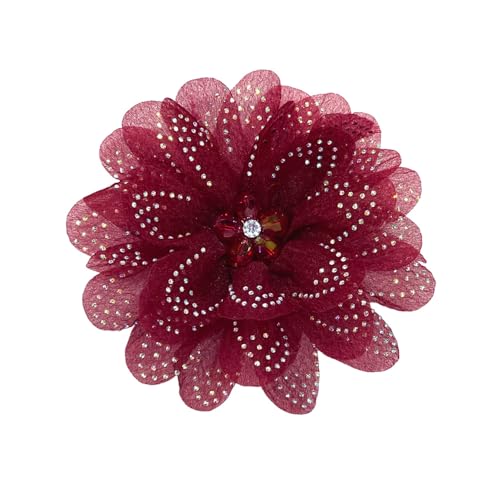 Image of Rhinestones Flower Fabric Big Brooches Lapel Pins for Women Elegant Organza Floral Brooch Pin for Dresses Suit Wedding Banquet Clothes Accessories Fashion Jewelry 130mm