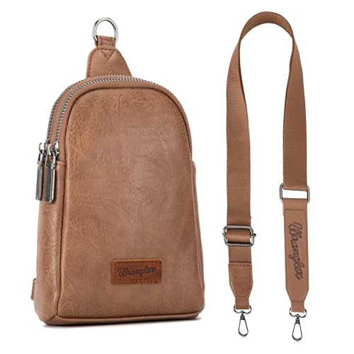 Image of Wrangler Small Sling Bag for Women, Leather Crossbody Bags Cross Body Purse Fanny Packs with Adjustable Strap for Gift