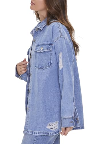 Forever 21 Women's Denim Distressed Shacket2