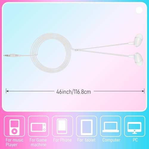 Image of Macarrie 200 Pack Earbuds Bulk Earphones 3.5 mm Classroom Headphones for Adult Assorted Colors Earbud Wired Earphone Without Mic for Adult Office Home Individually Bagged(White)