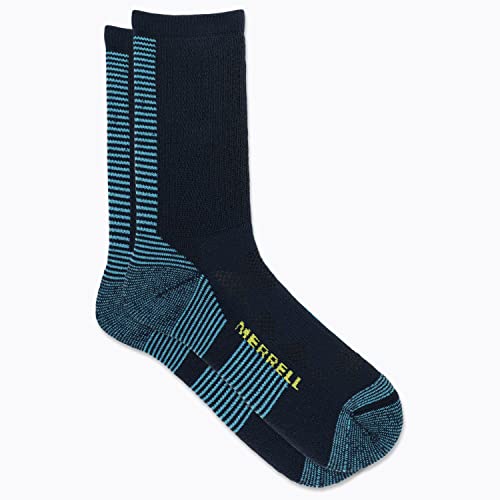 Merrell -men's and -women's Moab Speed Lightweight Hiking Crew Socks-1 Pair-Unisex Sustainable Coolmax EcoMade, Navy, Medium-Large