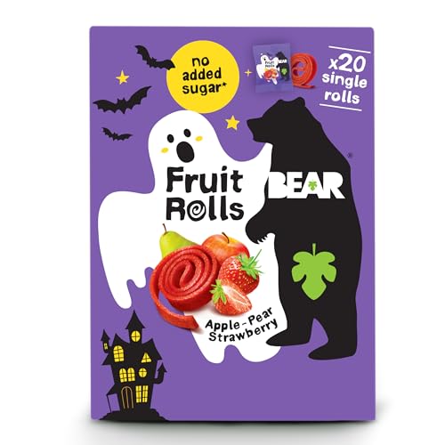 BEAR Real Fruit Snack Rolls - Gluten Free, Vegan, and Non-GMO - Strawberry – Halloween Pack - 20 Rolls, Healthy School And Lunch Snacks For Kids And Adults, 0.34 Ounce (Pack of 20)