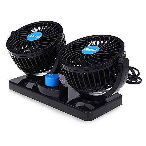 Image of Kozdiko 12V DC Electric Car Fan for Dashboard 360 Degree Rotatable Dual Head Car Auto Powerful 2 Speed Cooling Air Fan Universal for All Cars