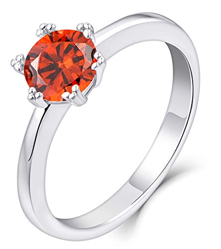 YL Solitaire Engagement Rings 925 Sterling Silver 18K White Gold Plated Round 6mm Birthstones Wedding Jewelry for Women