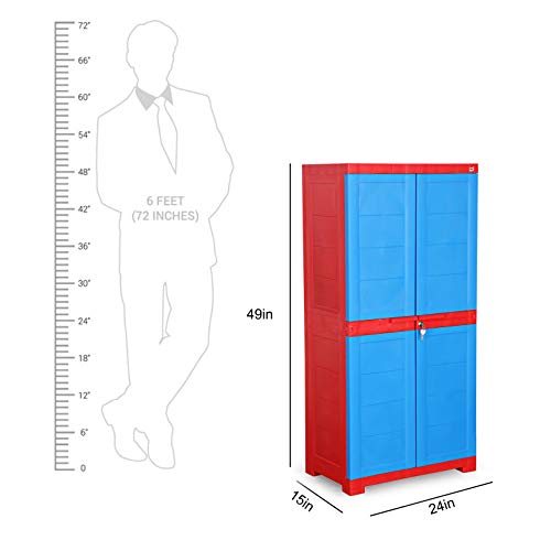 Image of Cello Novelty Big Plastic 2 Door Cupboard with 3 Shelves (Green and Yellow) & Novelty Plastic 1 Door Big Cupboard - Red and Blue