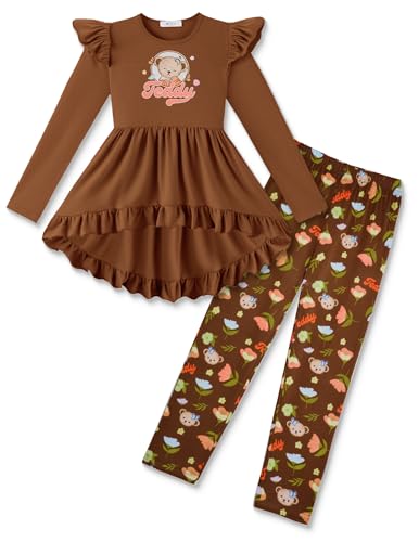 Image of Arshiner Toddler Girl Clothes Ruffle Trim Long Sleeve Pullover Top and Floral Print Leggings Fall Outfits Kids Clothing Sets